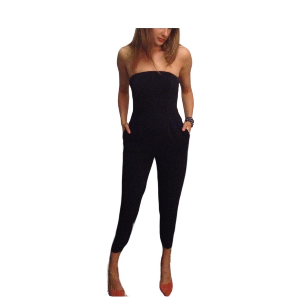 Reiss Navy Blue Strapless Jumpsuit